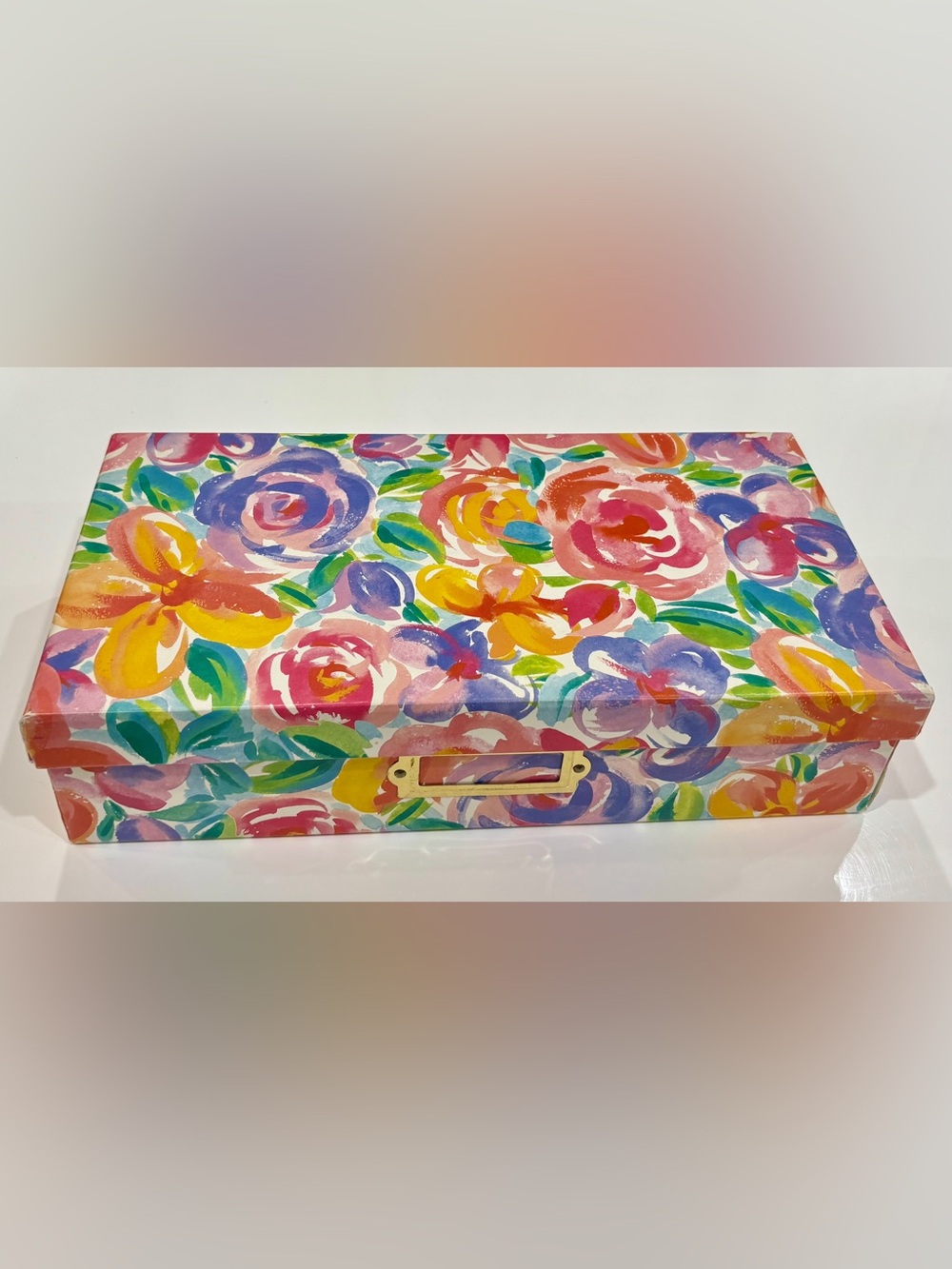 Large Floral Watercolor Decorative Keepsake Organizer Box 13.5x7x3.25 inches